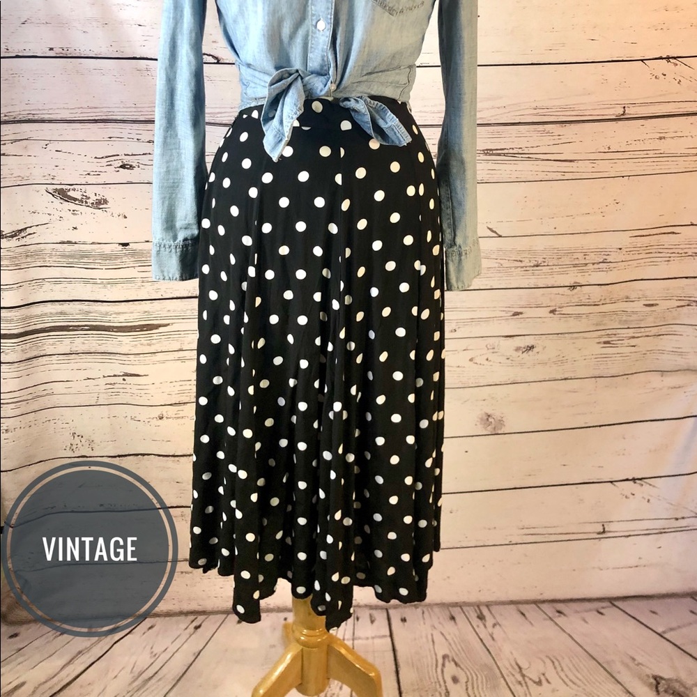 Vintage 80’s Black and White Polkadots Midi Skirt